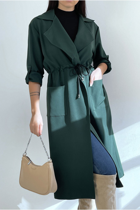 Long Blazer Vert Cintr La Taille Avec Poches