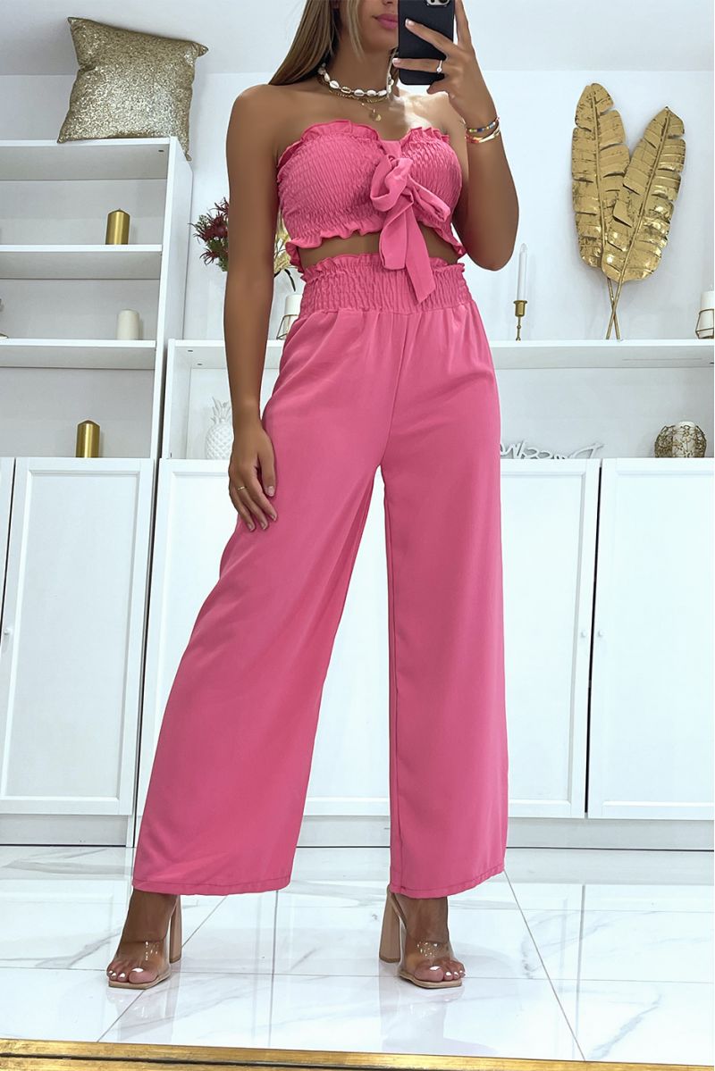 Fuchsia Zomerset Met Geknoopte Crop Top En Wijde Soepelvallende Broek