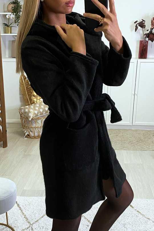 Veste dufteux en noir avec poches ceinture et capuche - 5
