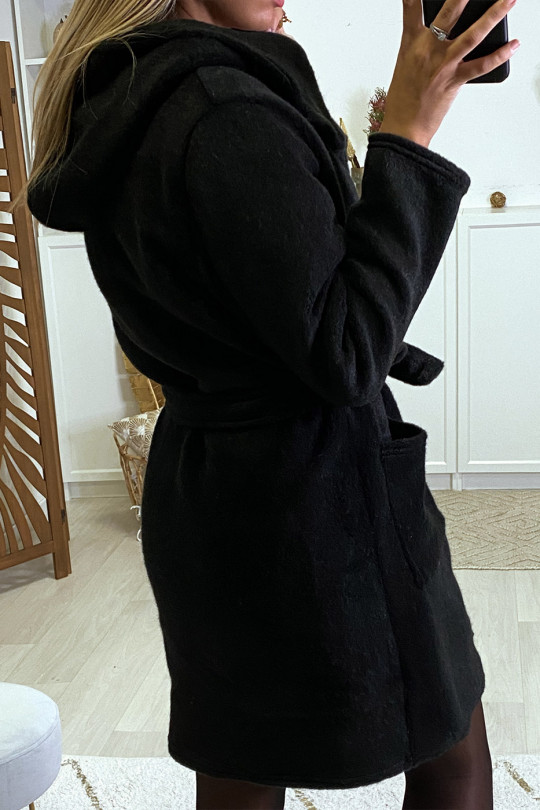 Veste dufteux en noir avec poches ceinture et capuche - 6