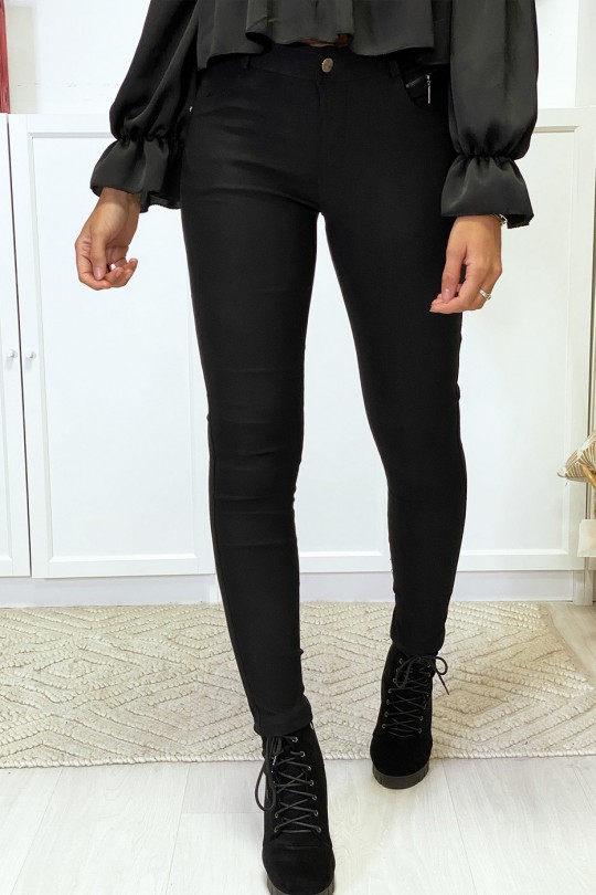 Pantalon slim noir en strech avec zip et poches - 1