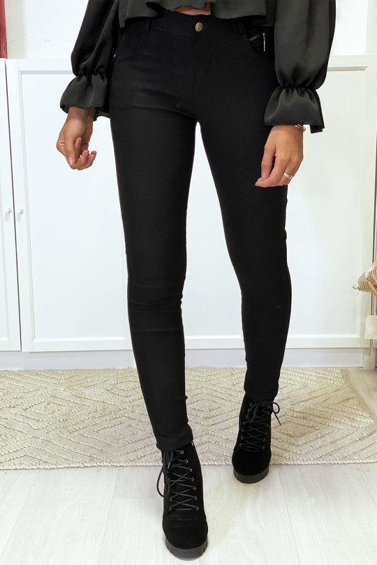 Pantalon slim noir en strech avec zip et poches - 2