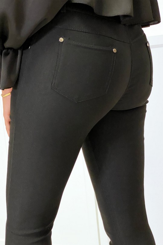 Pantalon slim noir en strech avec zip et poches - 7