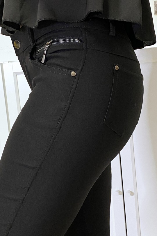 Pantalon slim noir en strech avec zip et poches - 8