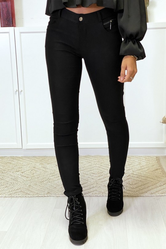 Pantalon slim noir en strech avec zip et poches - 11