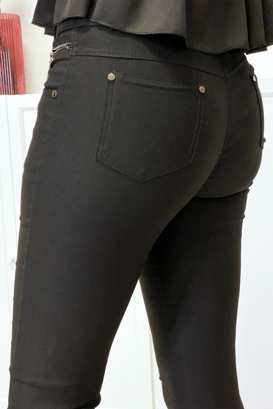 Pantalon slim noir en strech avec zip et poches - 15