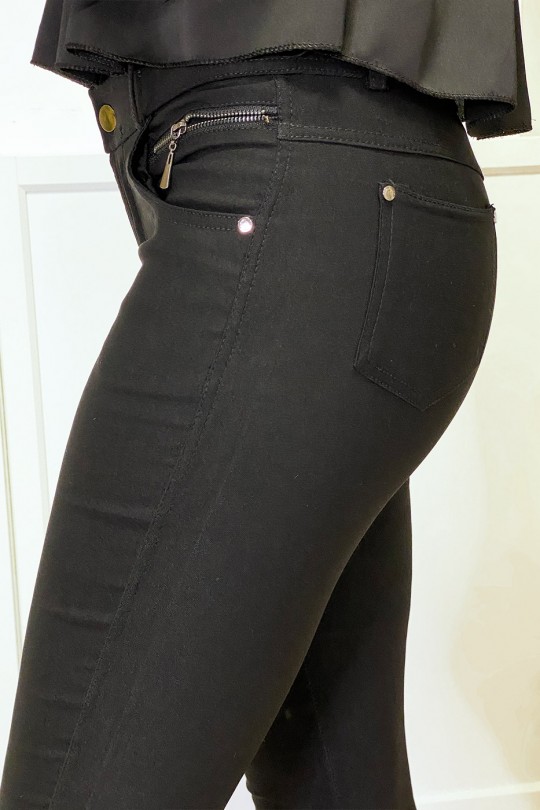 Pantalon slim noir en strech avec zip et poches - 16