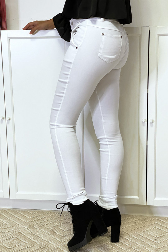 White slim pants in strech with zip and pockets - 3