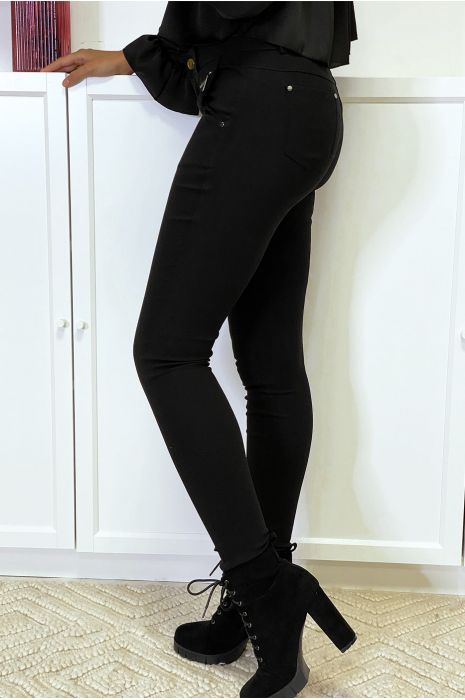 Pantalon slim noir en strech avec zip et poches - 4