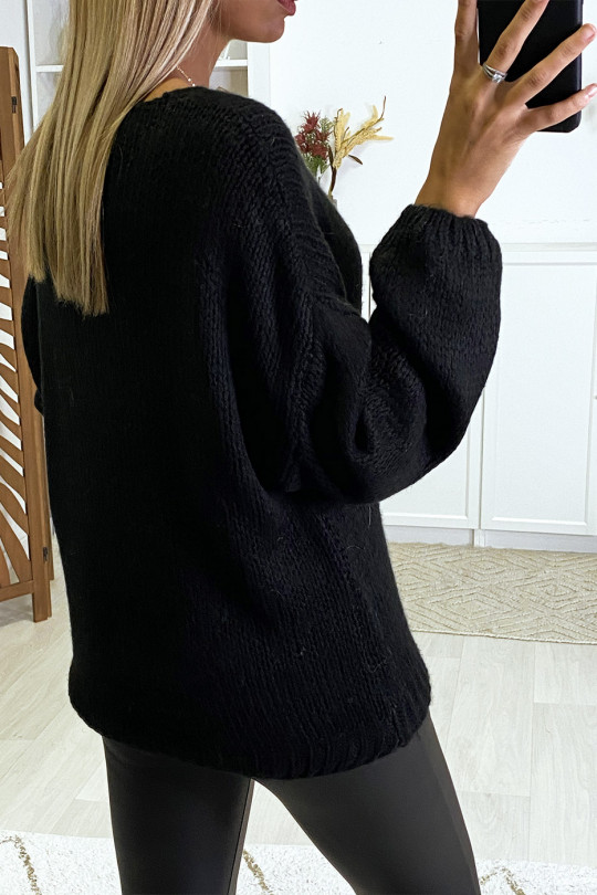 Pull noir tombant composé de laine - 4