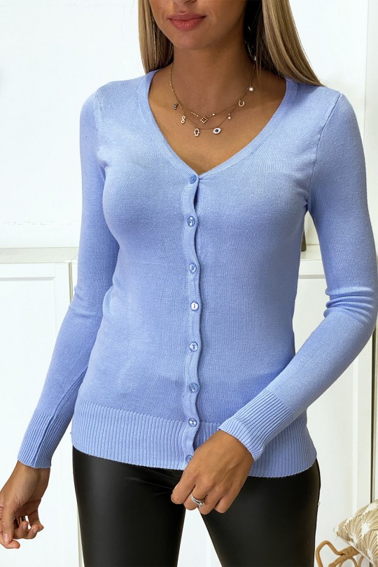 Gilet lila en maille tricot très extensible et très doux - 1