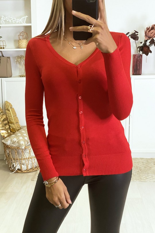 Gilet rouge en maille tricot très extensible et très doux - 1