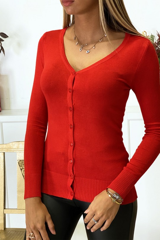 Gilet rouge en maille tricot très extensible et très doux - 2