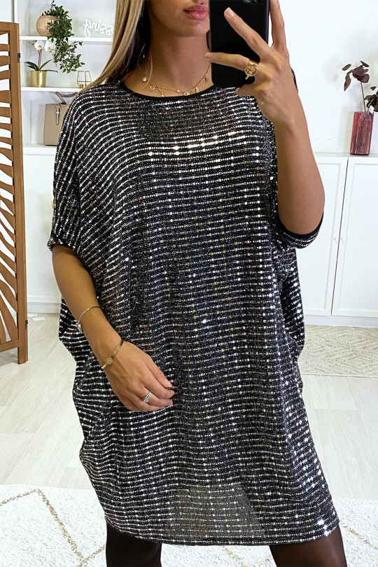 Robe tunique évasé avec motif paillette en forme carré argenté - 2