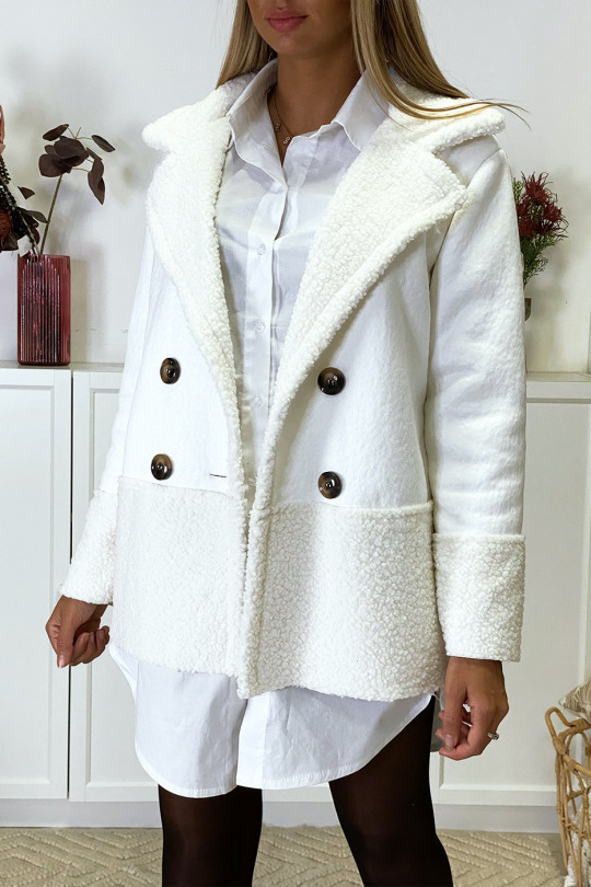 Manteau blanc en suédine avec moumoute - 3