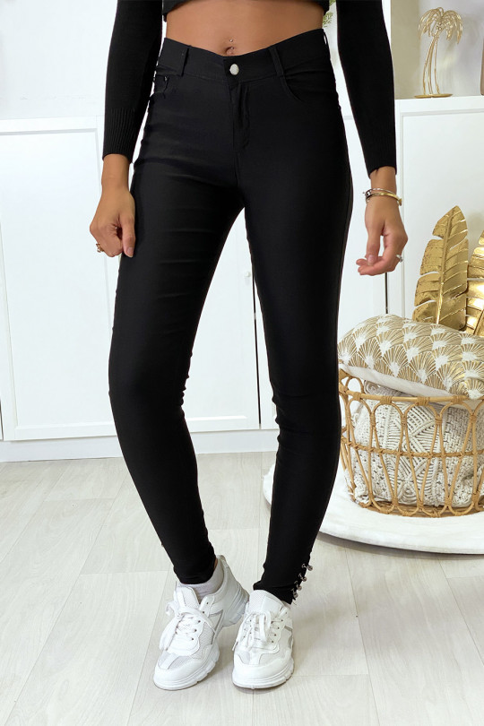 Black slim stretch pants with ankle rings - 1