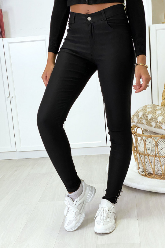 Black slim stretch pants with ankle rings - 2