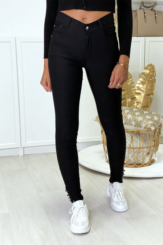 Black slim stretch pants with ankle rings - 3