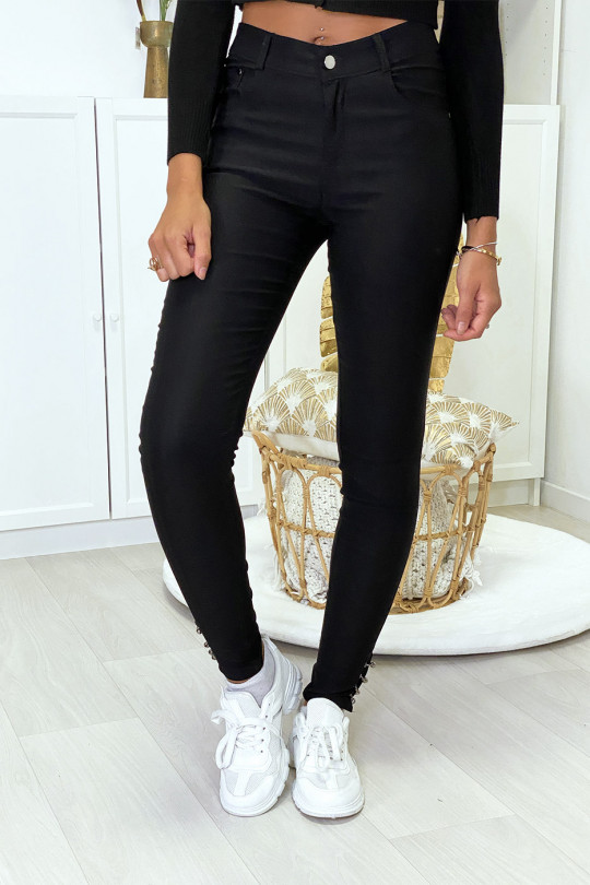 Black slim stretch pants with ankle rings - 4