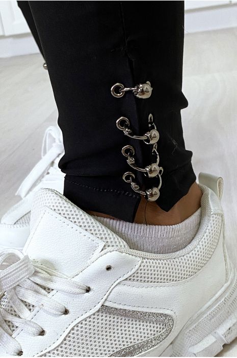 Black slim stretch pants with ankle rings - 5