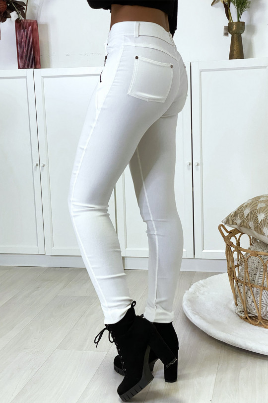 Pantalon slim blanc en strech avec zip et suédine - 3
