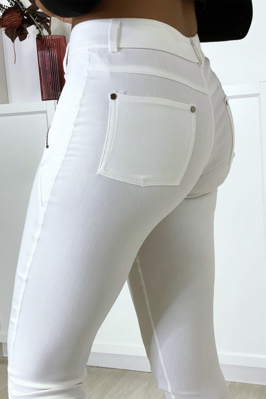 Pantalon slim blanc en strech avec zip et suédine - 4