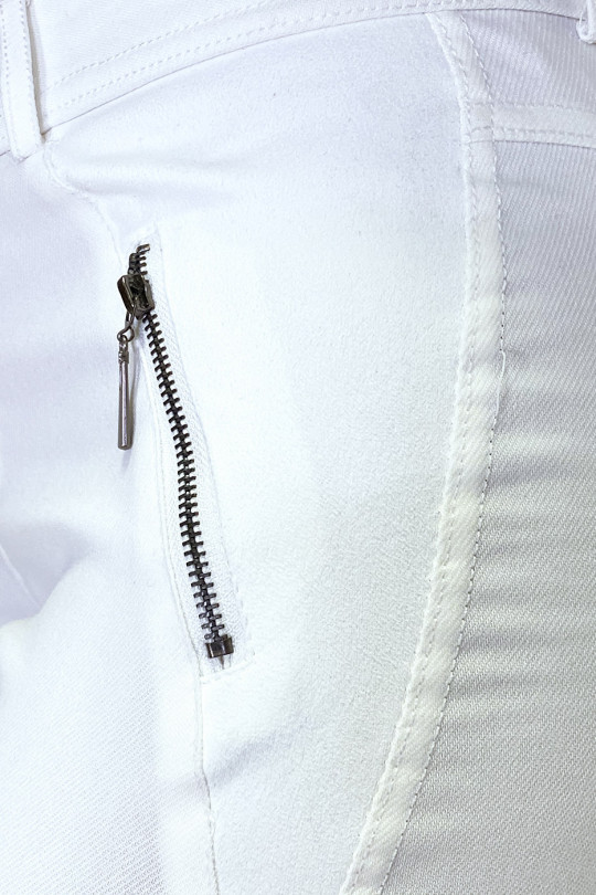 Pantalon slim blanc en strech avec zip et suédine - 6