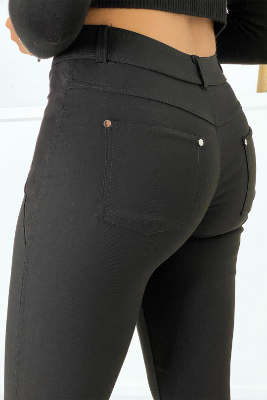 Pantalon slim noir en strech avec zip et suédine - 6