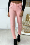 Pink slim pants in strech with zip and suede at the front