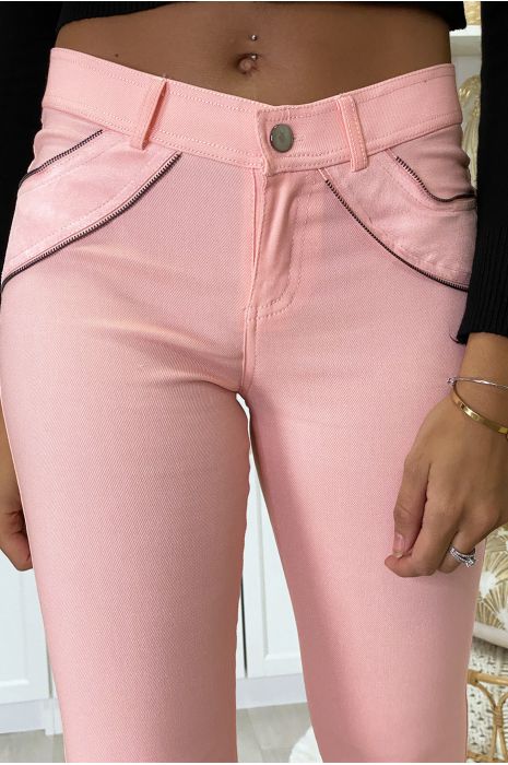 Roze slimfit broek in stretch met ritssluiting en suède aan de voorzijde - 3