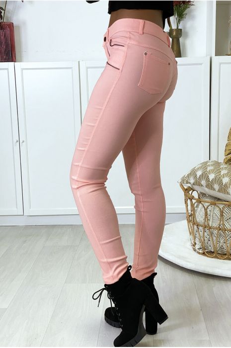 Roze slimfit broek in stretch met ritssluiting en suède aan de voorzijde - 4