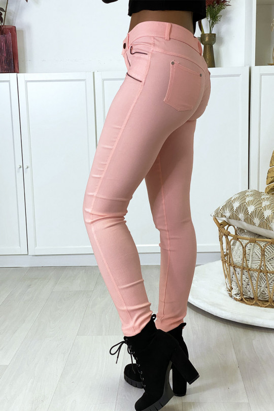 Pink slim pants in strech with zip and suede at the front - 4