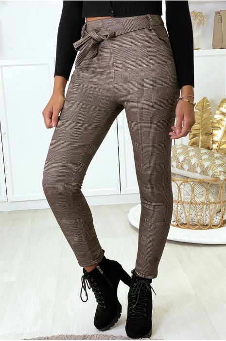 Taupe slim-fit trousers with fleece inside with pockets and belt - 2