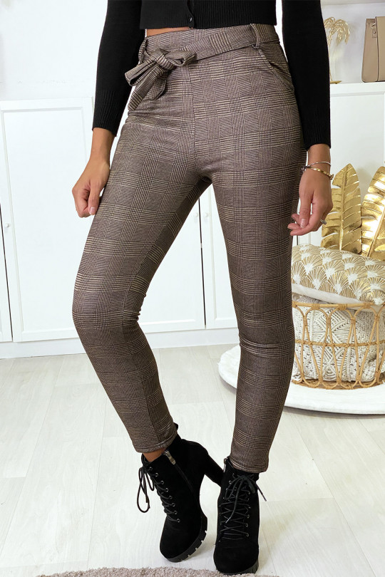 Taupe slim-fit trousers with fleece inside with pockets and belt - 2