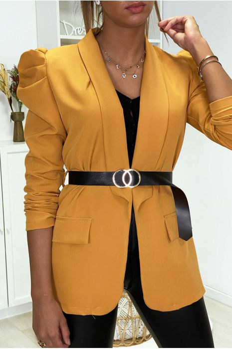 VeWVe mustard blazer with puffed shoulders and belt - 2