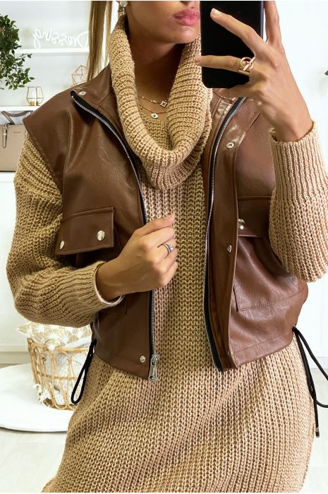 Robe pull camel bien épais avec col tombant - 6