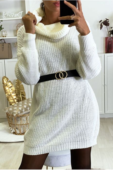 Robe pull blanc bien épais avec col tombant - 2