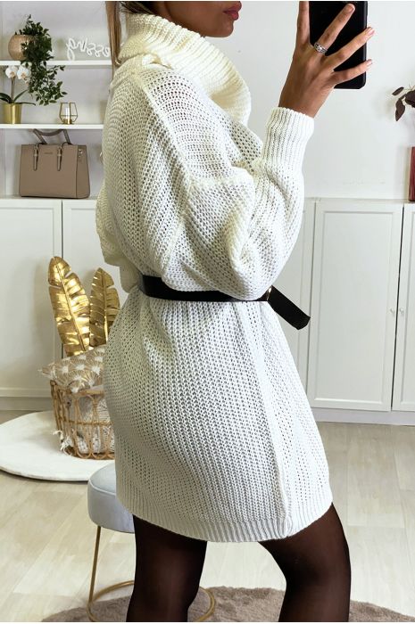 Robe pull blanc bien épais avec col tombant - 5