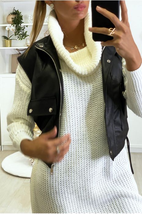 Robe pull blanc bien épais avec col tombant - 7