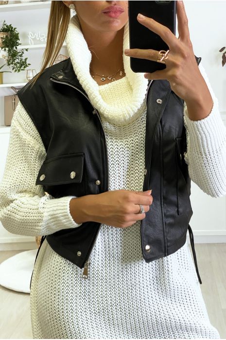 Robe pull blanc bien épais avec col tombant - 8