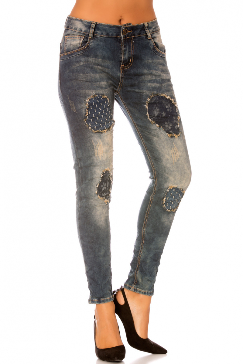 Jeans Bleu délavé avec déchirure bi-matière- H090 - 2