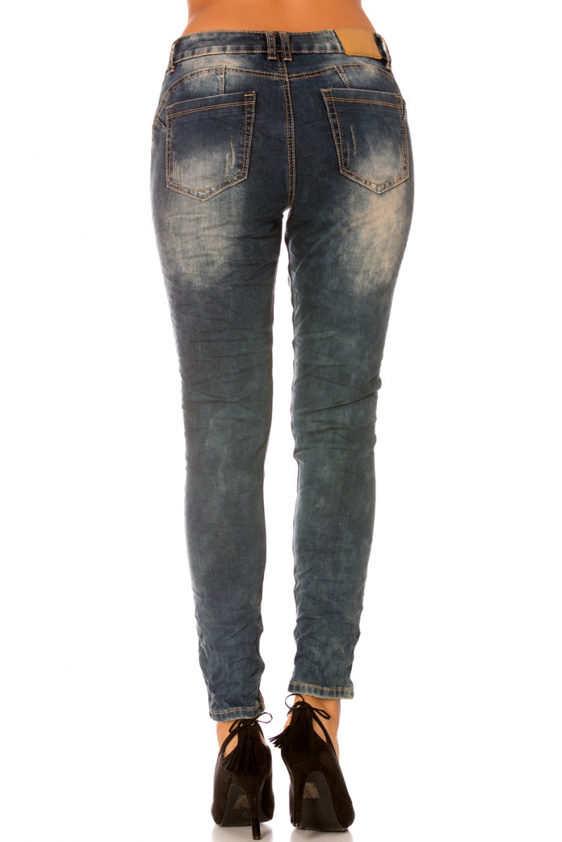 Jeans Bleu délavé avec déchirure bi-matière- H090 - 4