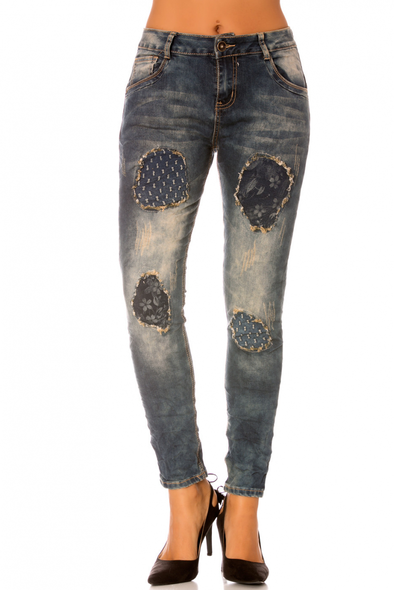 Jeans Bleu délavé avec déchirure bi-matière- H090 - 6