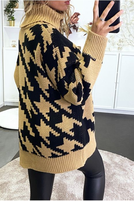 Gros pull over size col roulé motif vichy - 5