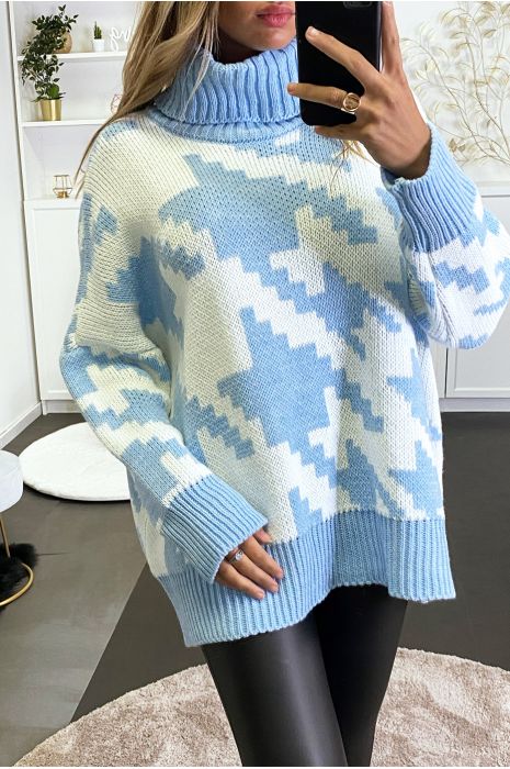 Grote turquoise oversized sweater met gingham-patroon - 1
