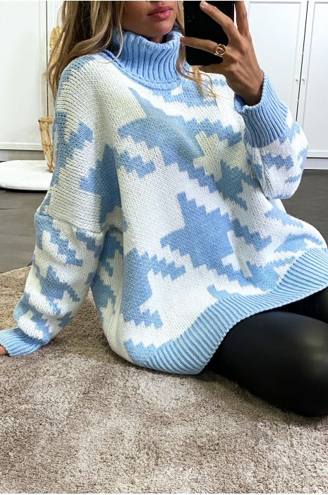 Grote turquoise oversized sweater met gingham-patroon - 4