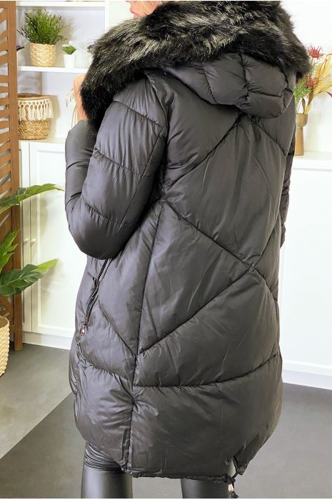 Doudoune noir avec capuche et fourrure synthétique - 4