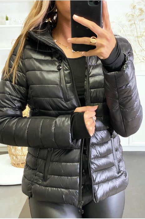 Doudoune noir avec poches et capuche - 1