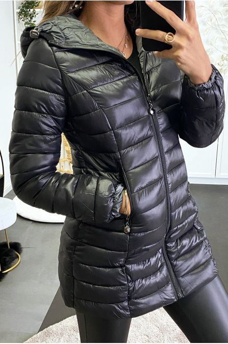 Doudoune noir à capuche avec poches - 2