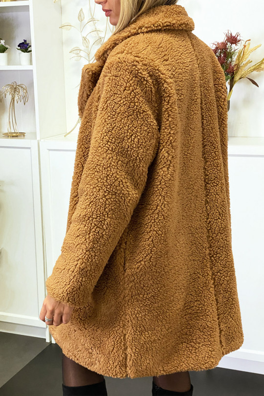 Manteau en teddy bear camel avec poches